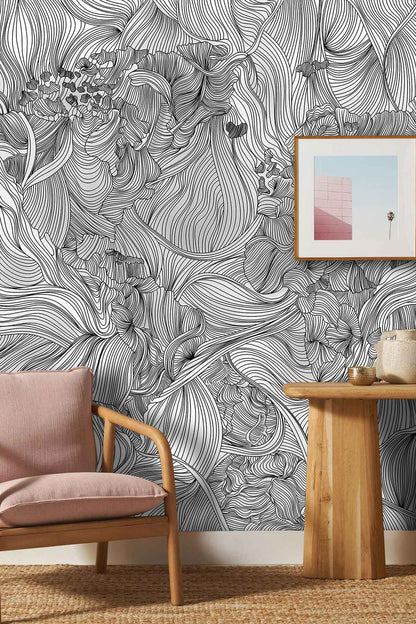 Gray Crossing line flower mural Wallpapers for living Room decor