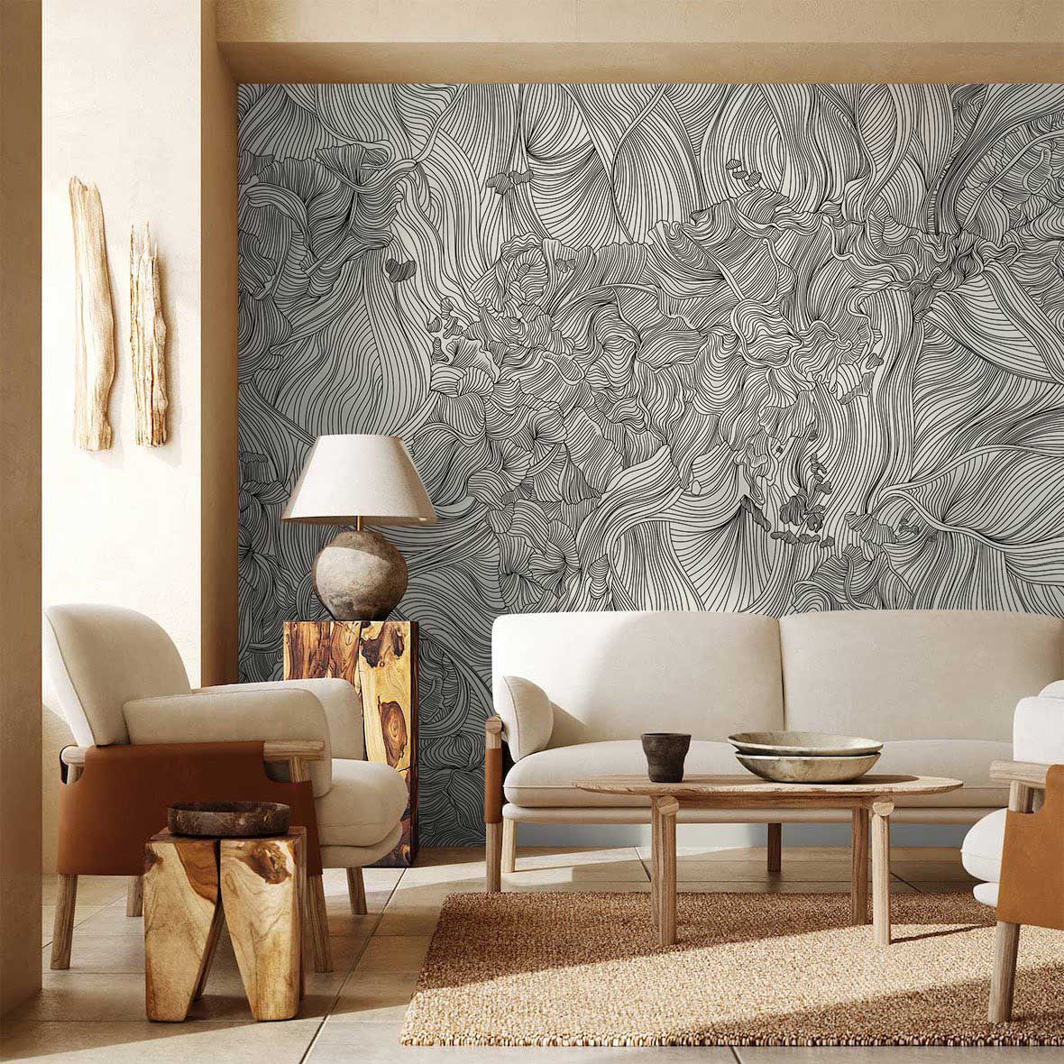 Gray Crossing line flower mural Wallpapers for hallway decor