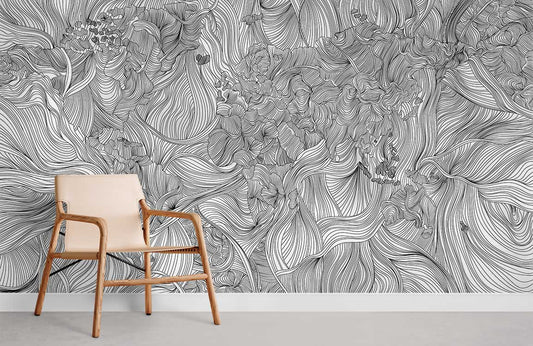 Gray Crossing line flower mural Wallpapers for Room decor