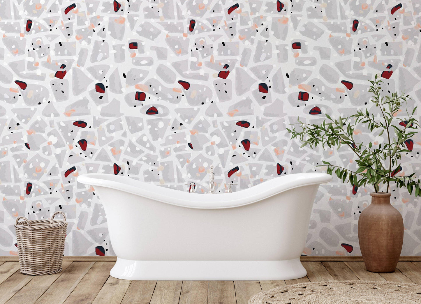 Terrazzo Wallpaper Bathroom Mural in Grey Terrazzo