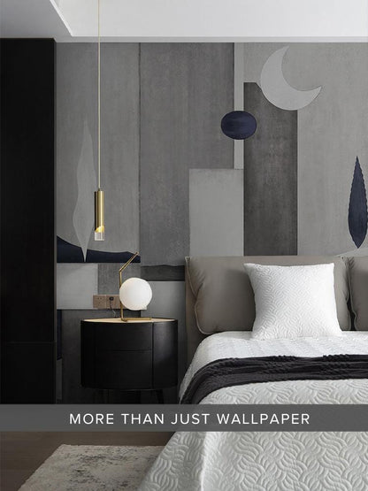 Wallpaper mural with a grey geometric pattern for use as bedroom decor.