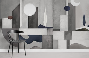 Modern Abstract Geometric Gray Mural Wallpaper