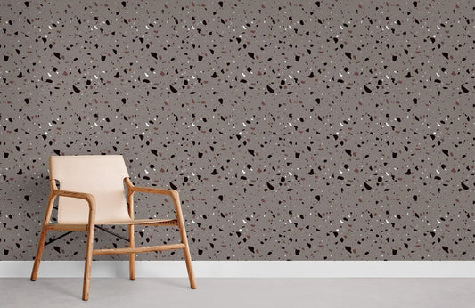 Wallpaper mural with a terrazzo pattern in grey for use as home decor