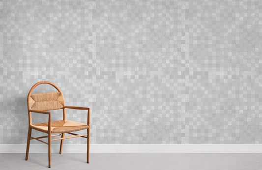 Wallpaper Mural in the Hallway with Blue Mosaic Pattern