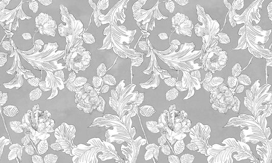custom gray sketched flowers wallpaper mural for  room decor