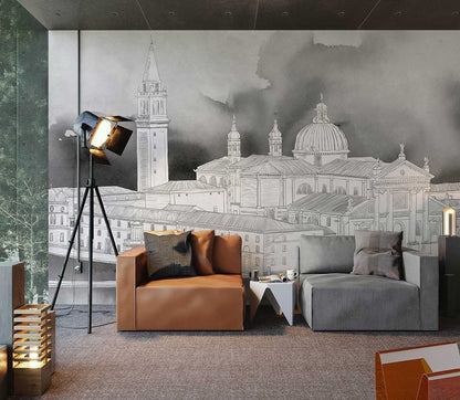 sketched building painting wallpaper mural for living room