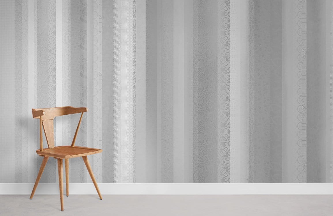 Living Room Wallpaper Mural Featuring a Gray Ombre Stripe Texture Design