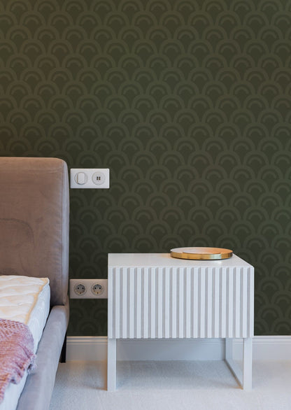 Mural wallpaper in the style of the Art Deco movement in green for the bedroom.