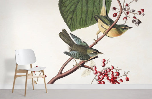 Vintage Botanical Bird Illustration Mural Wallpaper