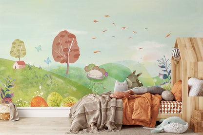Whimsical Forest Animal Nursery Mural Wallpaper in bedroom