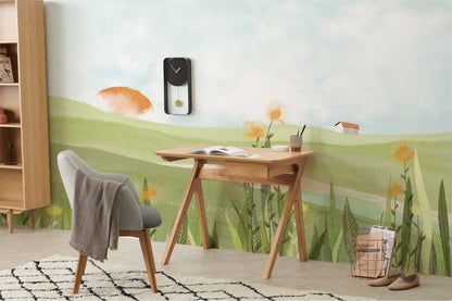 Pastoral Sunrise Landscape Wall Mural in office