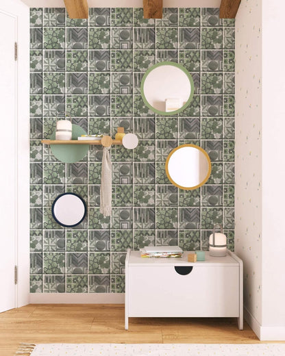 lush green pattern in tile surface wall living room