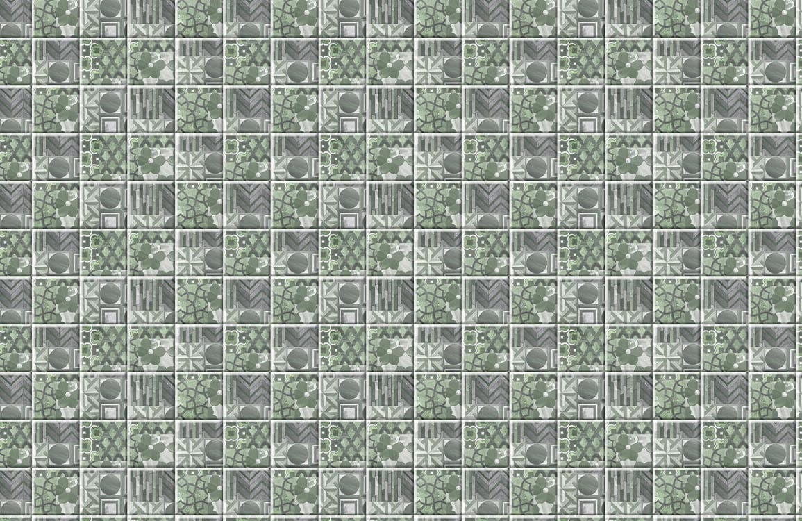 Vintage Green Geometric Tile Mural Wallpaper