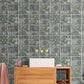 green mixed with gray pattern mural bathroom