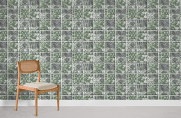 Vintage Green Geometric Tile Mural Wallpaper | Ever Wallpaper