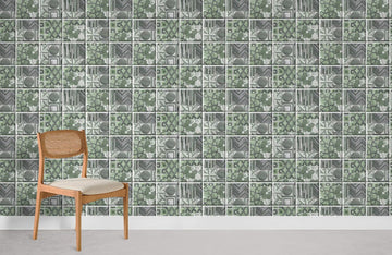 Vintage Green Geometric Tile Mural Wallpaper