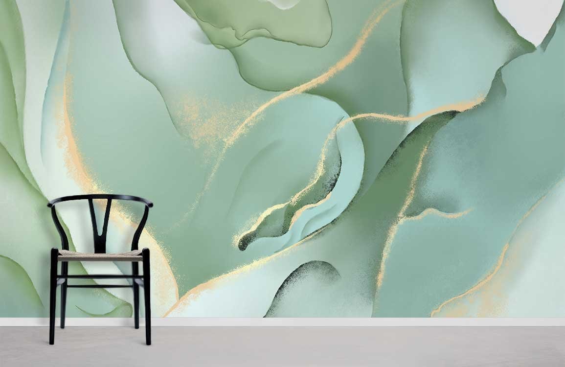 Abstract Emerald Green Gold Mural Wallpaper