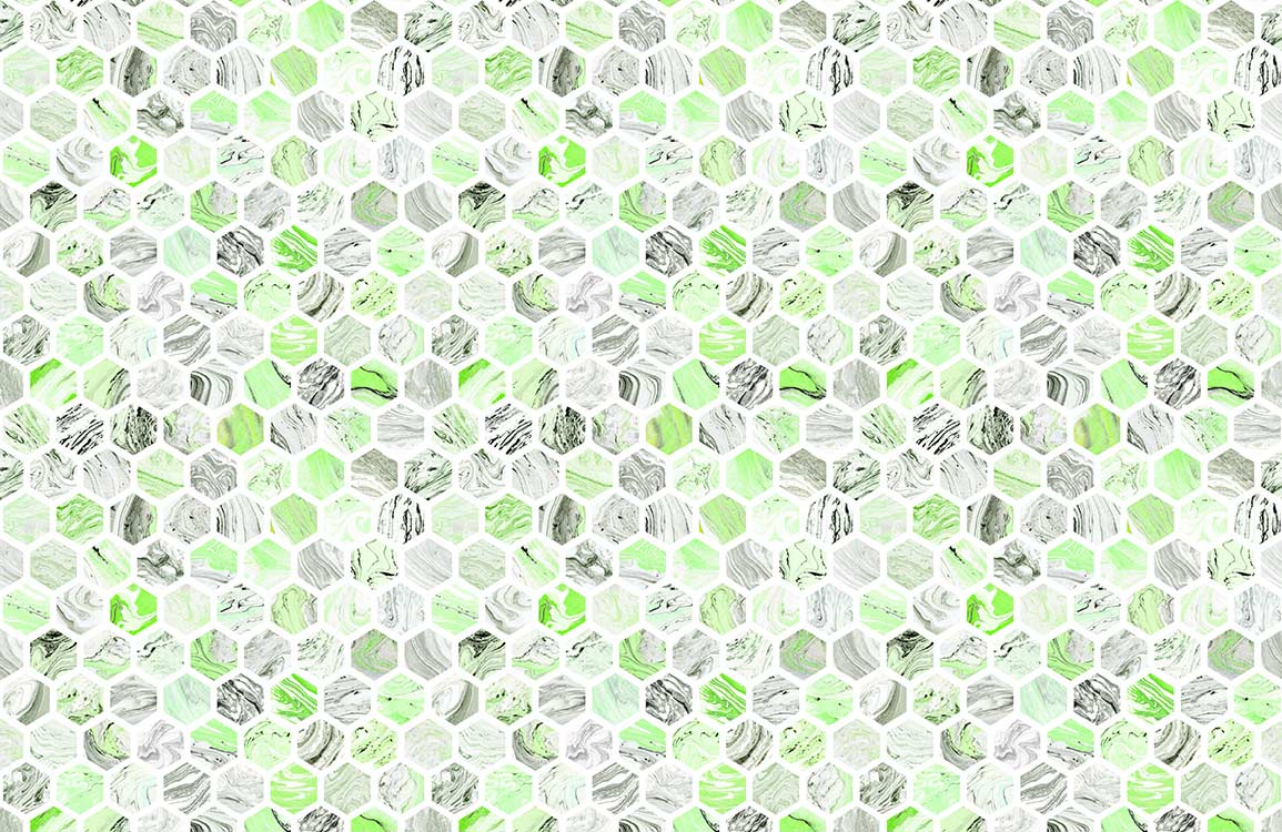 Unique Green Hexagon Marble Effect Mural Design