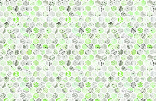 Unique Green Hexagon Marble Effect Mural Design