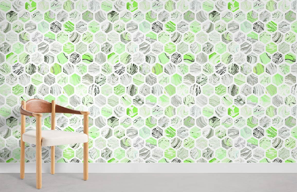 Green Hexagon Marble Wallpaper Room