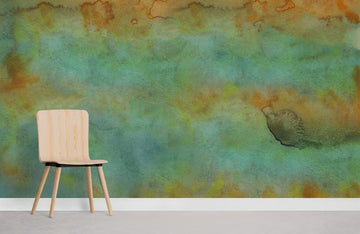 Abstract Watercolor Orange-Green Mural Wallpaper