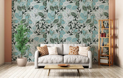 Modern Abstract Botanical Leaf Mural Wallpaper in living room