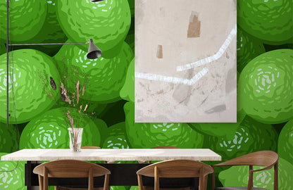wallpaper with a funny lemon face in the living room