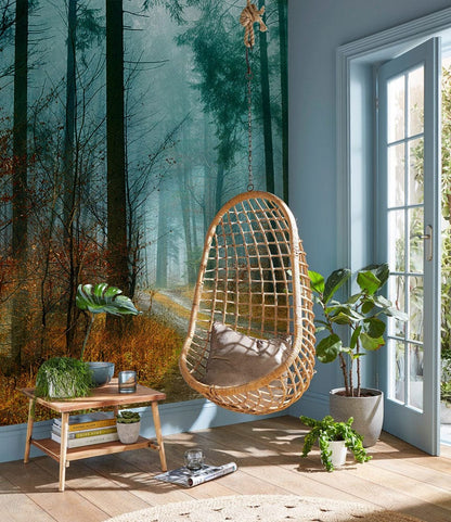 Wallpaper Mural for Hallway Wall Decoration with a Scene of Green Lights in the Woods
