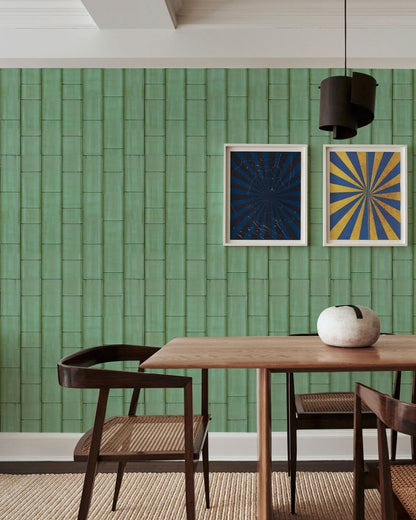 Modern Emerald Green Geometric Mural Wallpaper in dining room
