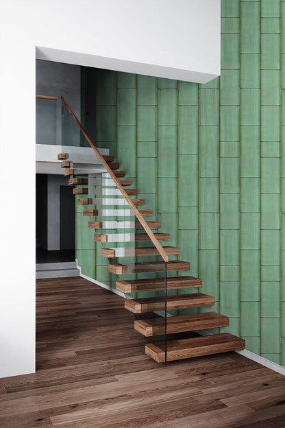 Modern Emerald Green Geometric Mural Wallpaper in entryway