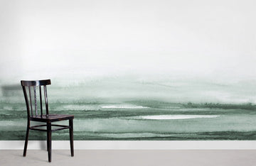 Misty Watercolor Green Abstract Mural Wallpaper