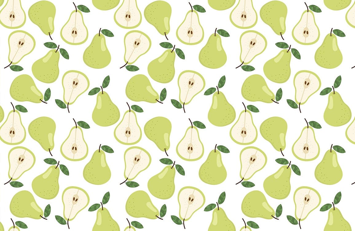 Green Pear Pattern Kitchen Mural Wallpaper