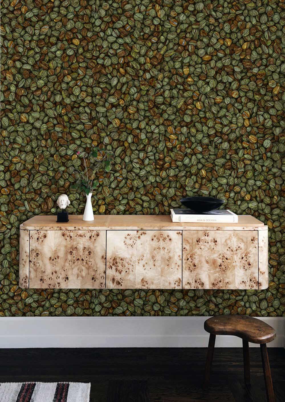 Green Pebbles Texture Custom Wallpaper Interior 