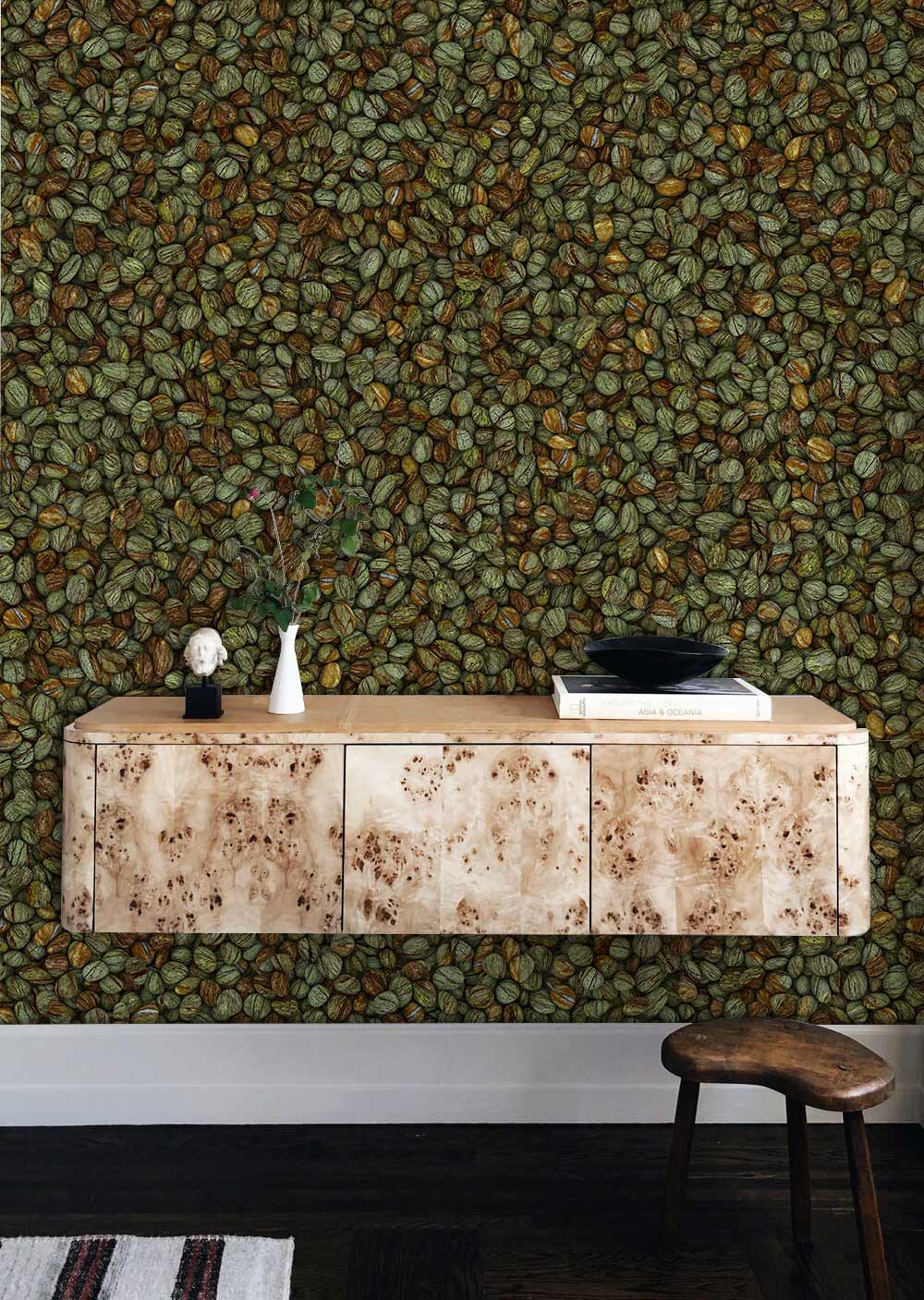 Green Pebbles Texture Custom Wallpaper Interior