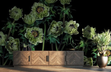 Dark Green Floral Botanical Mural Wallpaper