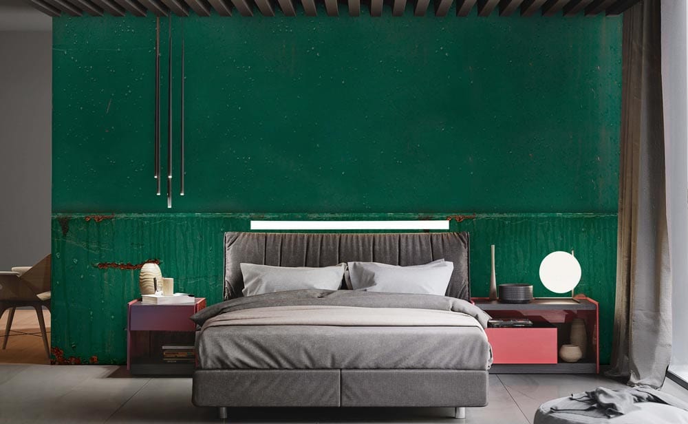 industrial calm green wall mural bedroom