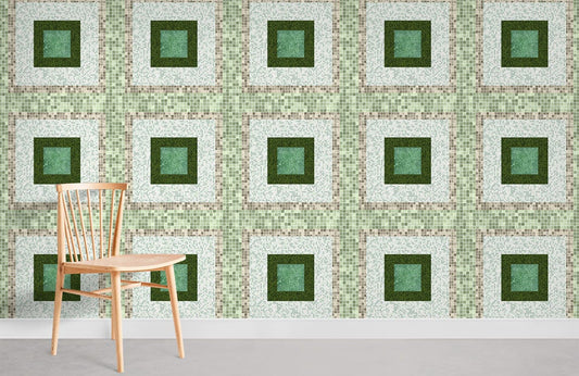 Wall Mural with Mosaic Green Squares Wallpaper