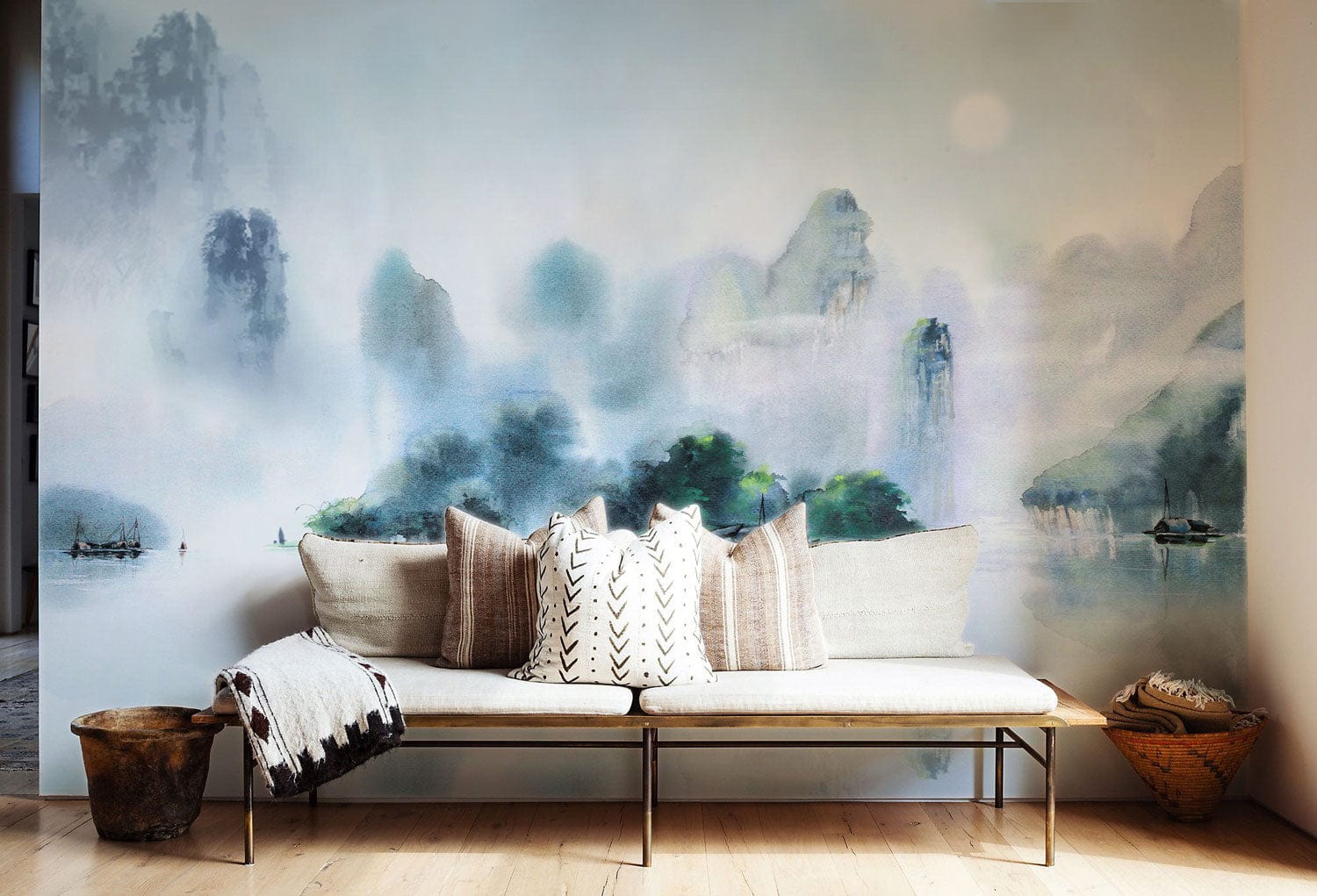 green stain mountain wall mural lounge decoration