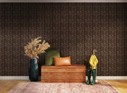 Elegant Beige Geometric Stripes Mural Wallpaper in entryway