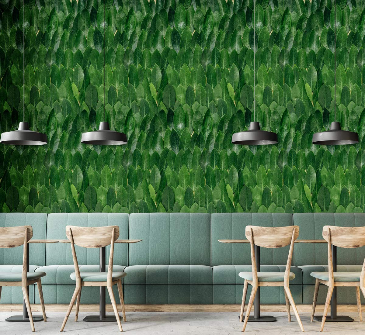Wallpaper mural with green leaves, perfect for use in restaurants.
