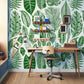 Wallcovering Mural with Green Tropical Leaves for the Hallway Decoration