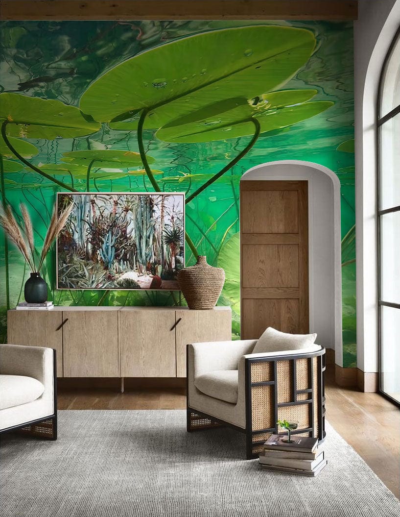 Wallpaper Mural of a Green Underwater Environment for Use in Decorating the Living Room