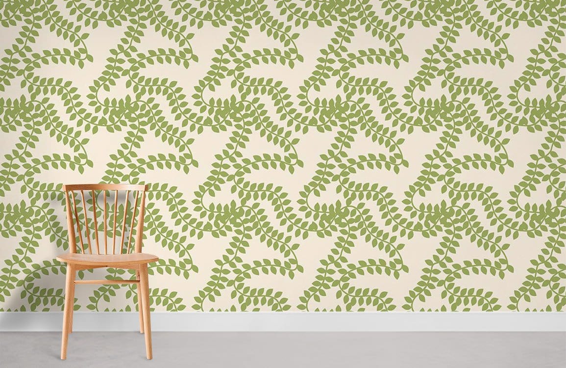 Green Botanical Leaf Pattern Wall Mural