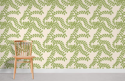 Green Botanical Leaf Pattern Wall Mural