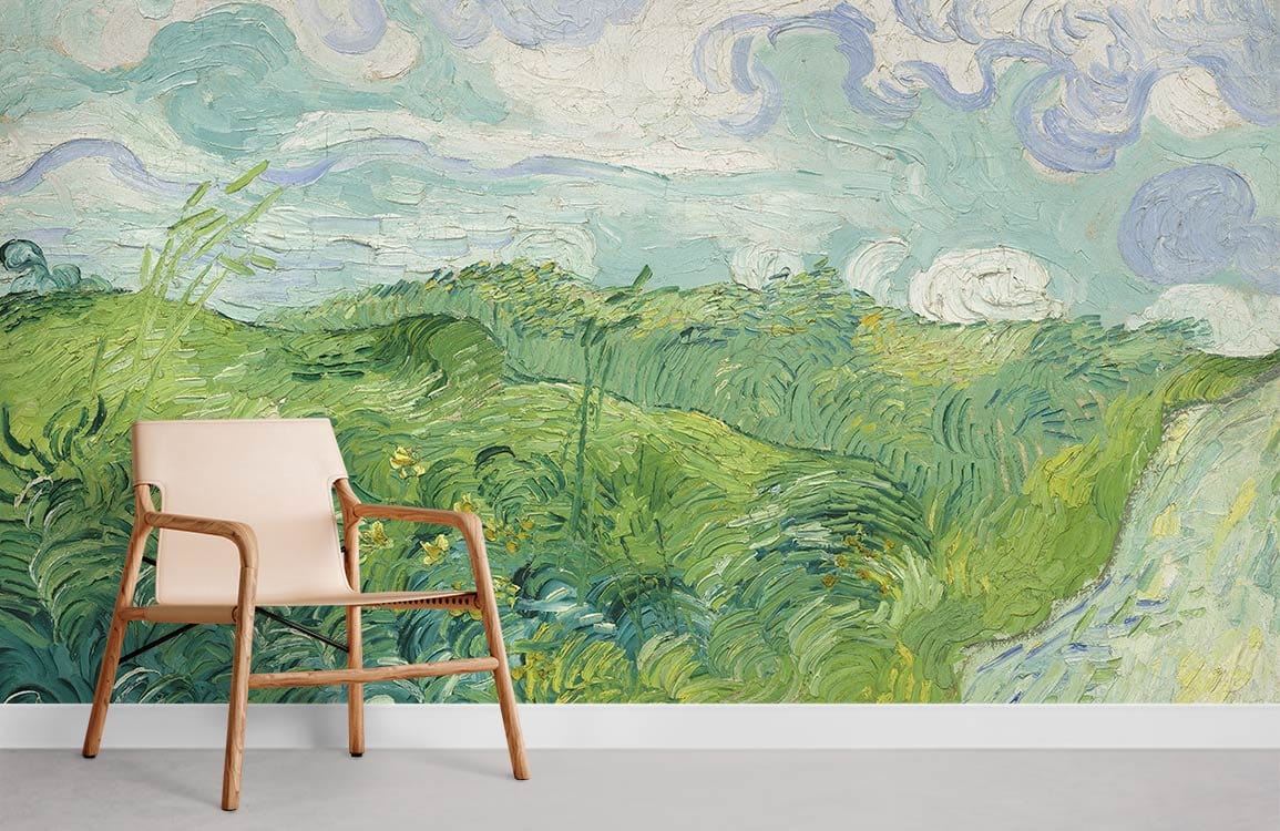 Green Wheat Fields Oil Painting Wall Mural