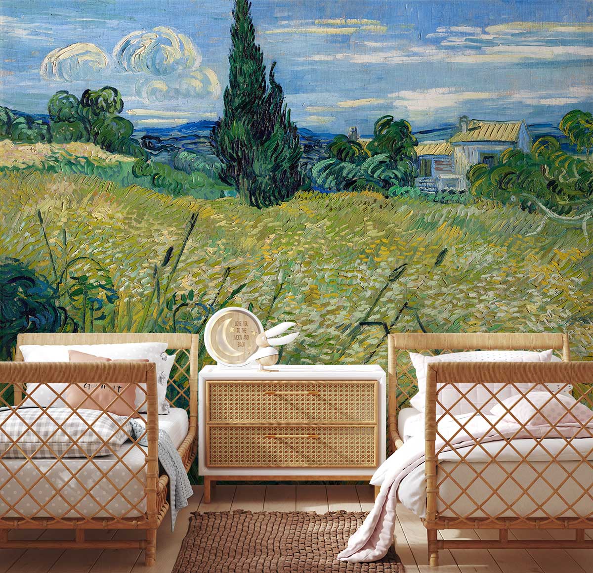countryside Wheat oil painting Mural Wallpaper for bedroom