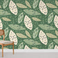 Green & White Tropical Leaves Mural Wallpaper Room