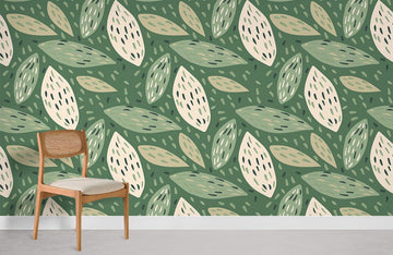 Botanical Leaf Pattern Green Wallpaper Mural