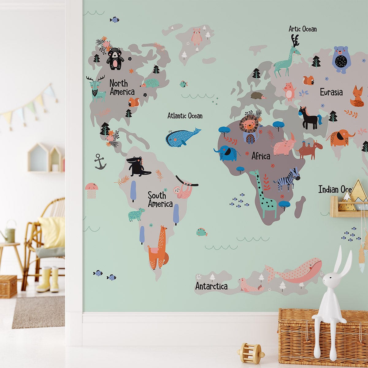 a fun and cheery way to decorate your walls with an animal map
