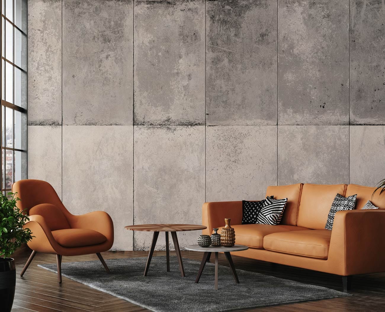 Gray tracing wallpaper for a contemporary living room